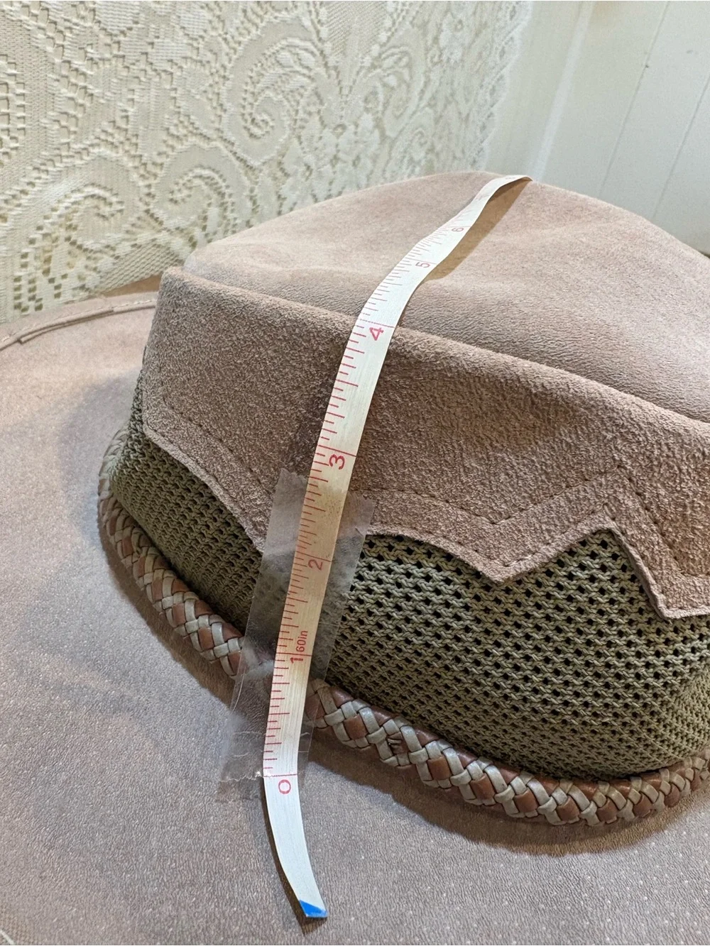 Vintage Taupe and Olive Suede Brim Hat - Picture 11 of 12